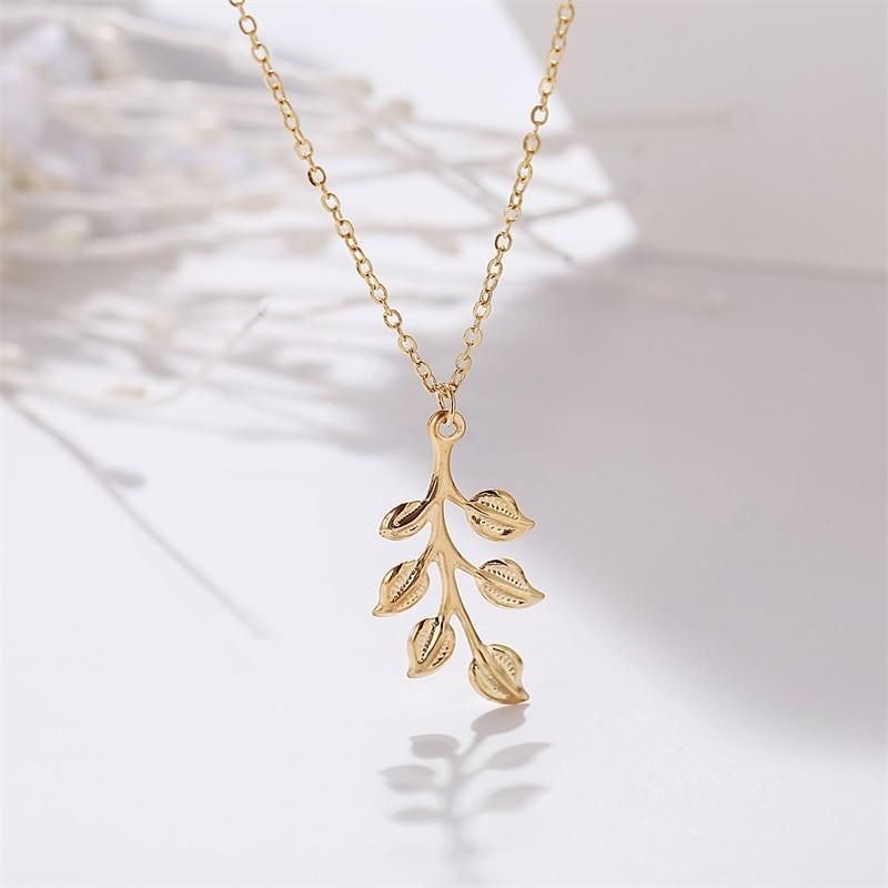 Necklaces Charm Jewelry Golden Minimalist Long Leaves ROS1140 Touchy Style