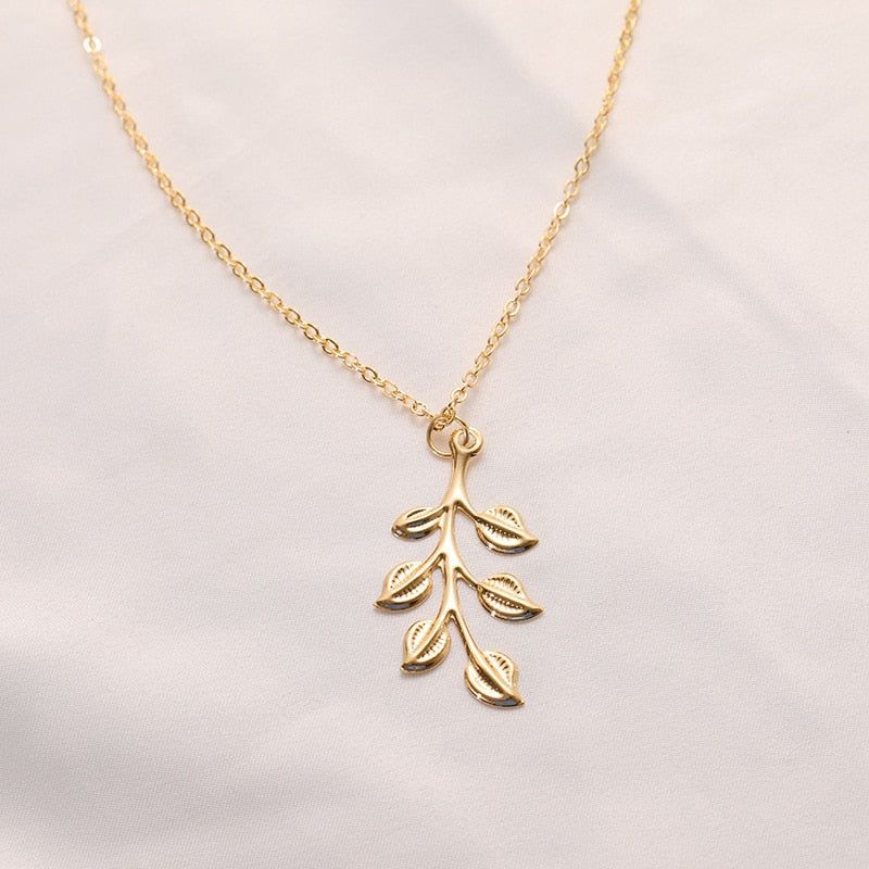 Necklaces Charm Jewelry Golden Minimalist Long Leaves ROS1140 Touchy Style