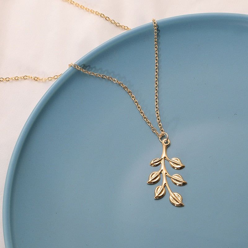 Necklaces Charm Jewelry Golden Minimalist Long Leaves ROS1140 Touchy Style