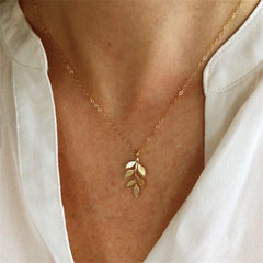 Necklaces Charm Jewelry Golden Minimalist Long Leaves ROS1140 Touchy Style