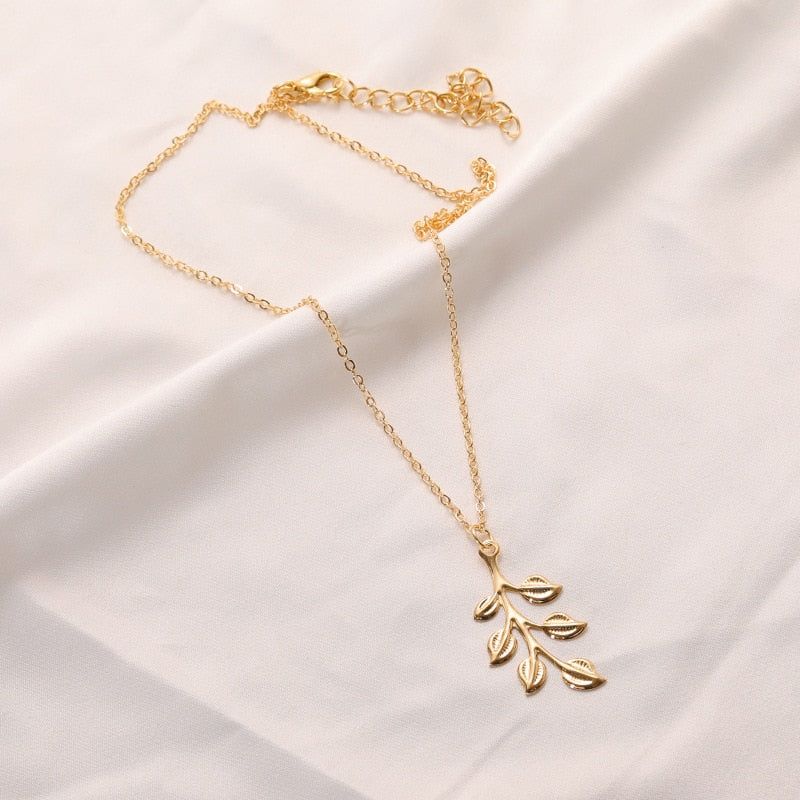 Necklaces Charm Jewelry Golden Minimalist Long Leaves ROS1140 Touchy Style