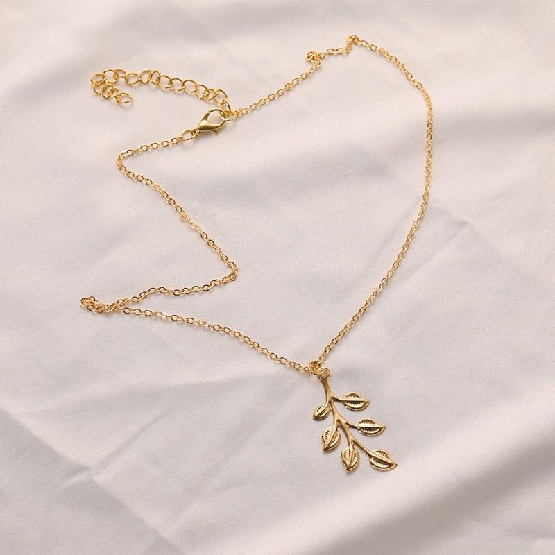 Necklaces Charm Jewelry Golden Minimalist Long Leaves ROS1140 Touchy Style