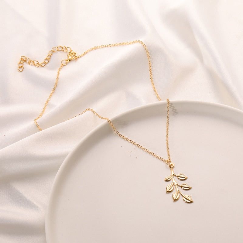 Necklaces Charm Jewelry Golden Minimalist Long Leaves ROS1140 Touchy Style