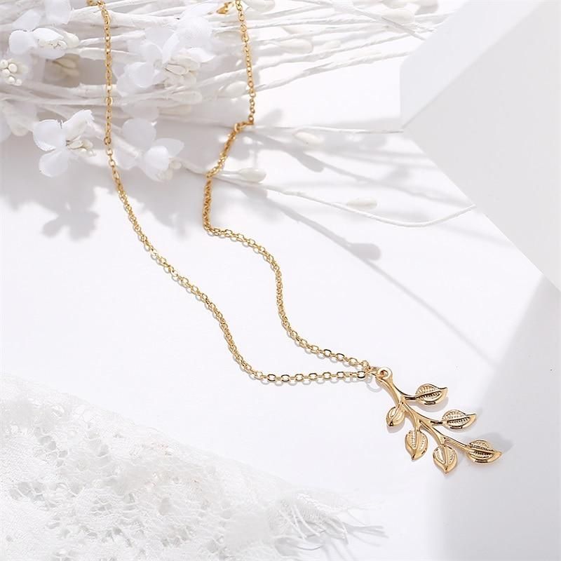 Necklaces Charm Jewelry Golden Minimalist Long Leaves ROS1140 Touchy Style