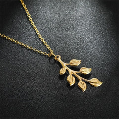 Necklaces Charm Jewelry Golden Minimalist Long Leaves ROS1140 Touchy Style