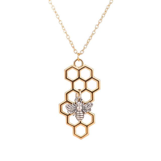 Necklaces Charm Jewelry Hexagon Honeycomb Bee Pattern NS0252 Touchy Style