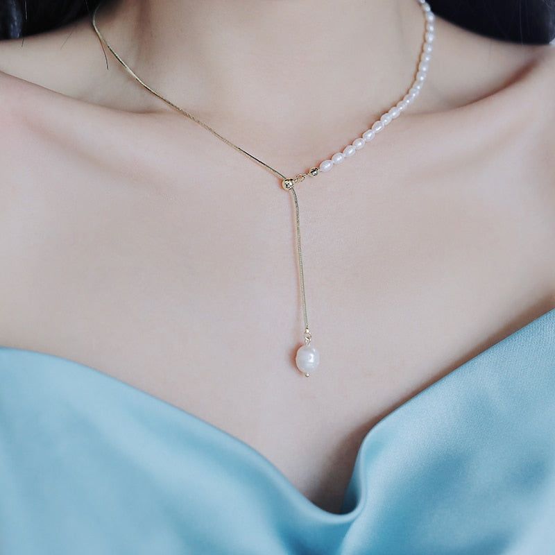 Necklaces Charm Jewelry NCJSO27 Elegant Natural Baroque Pearl Chain Touchy Style