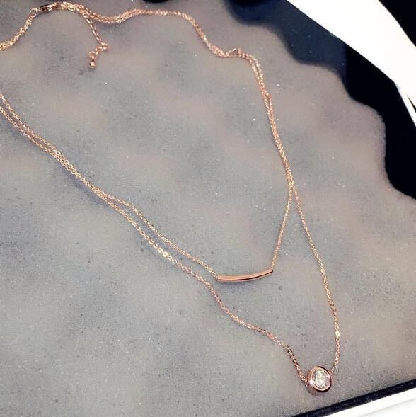 Necklaces Charm Jewelry Simple Double Layers Zircon Geometric Fashion #ET302 Touchy Style