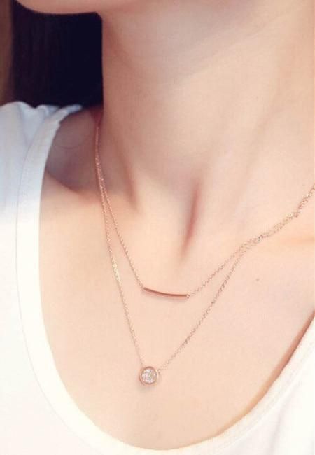 Necklaces Charm Jewelry Simple Double Layers Zircon Geometric Fashion #ET302 Touchy Style