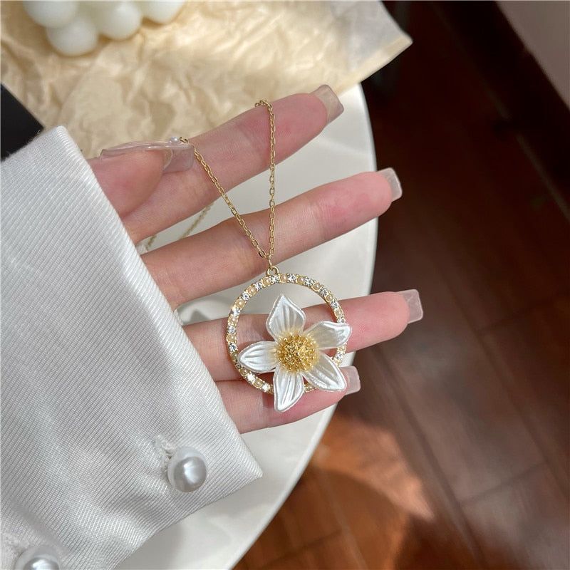 Necklaces Earrings Charm Jewelry Set White Flower Sweet Crystal LJY0941 Touchy Style