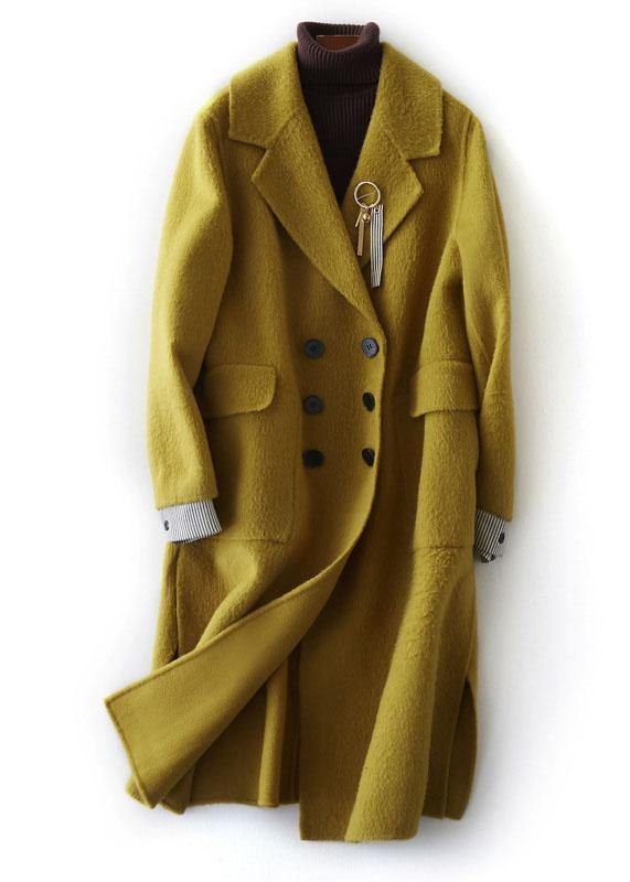 New Loose fitting long winter coat side open outwear green Notched Woolen Coats Women TCT190821