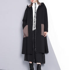 New black Winter coat oversize Hooded zippered outwear fine pockets trench coat AT-TCT1809911