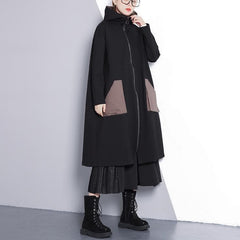 New black Winter coat oversize Hooded zippered outwear fine pockets trench coat AT-TCT1809911