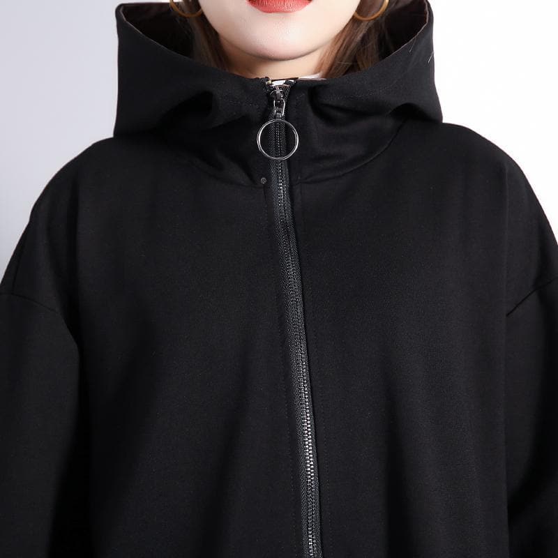 New black Winter coat oversize Hooded zippered outwear fine pockets trench coat AT-TCT1809911