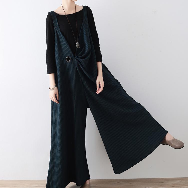 New blackish green jumpsuit pants striped wide leg oversize jumpsuits trousers side dylinoshop