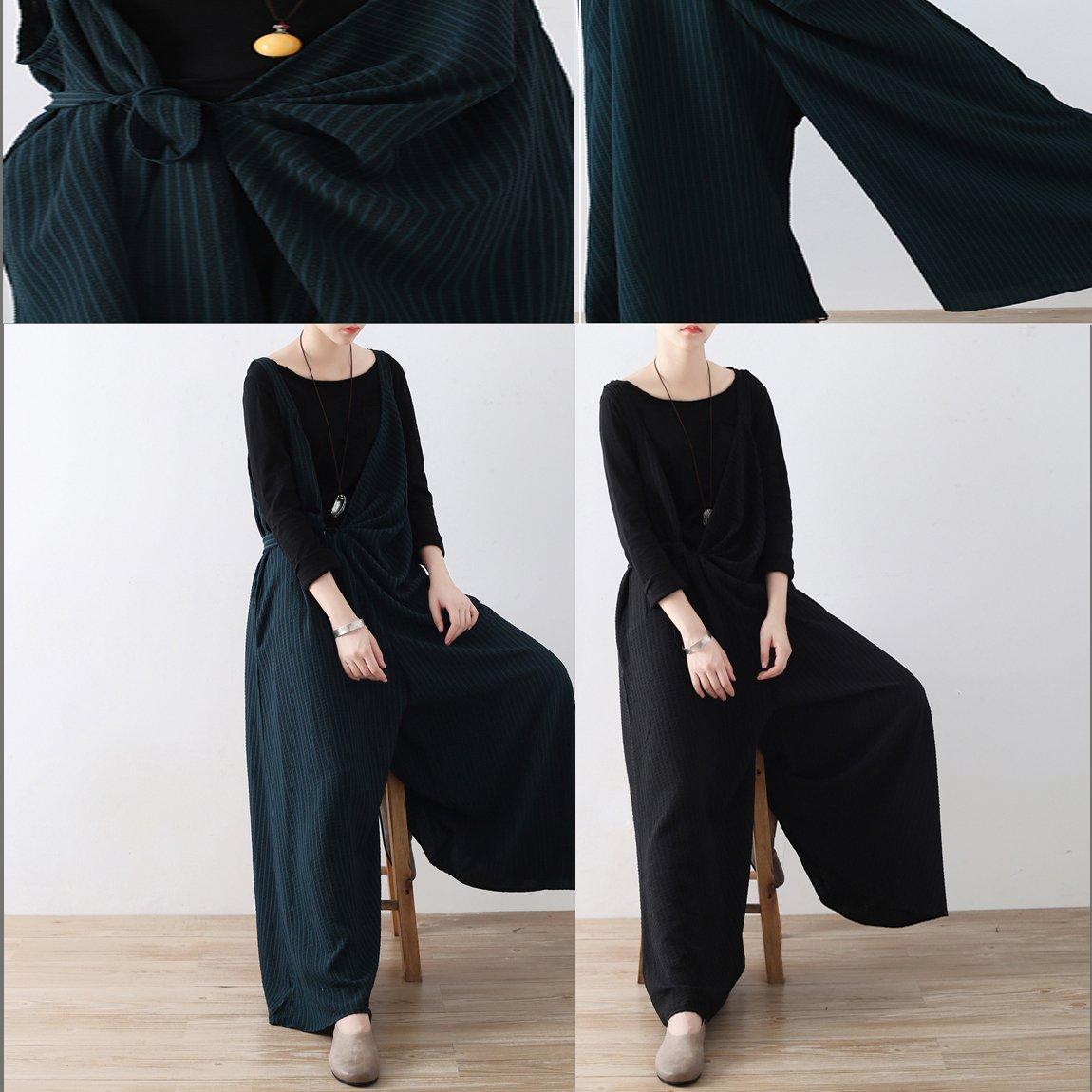 New blackish green jumpsuit pants striped wide leg oversize jumpsuits trousers side dylinoshop