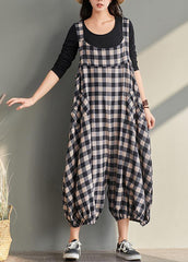 New cage pants casual plaid jumpsuit cotton and linen overalls women dylinoshop