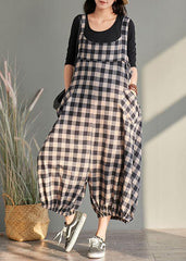 New cage pants casual plaid jumpsuit cotton and linen overalls women dylinoshop