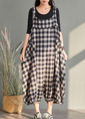 New cage pants casual plaid jumpsuit cotton and linen overalls women dylinoshop