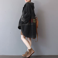 New dark gray denim coats trendy plus size hooded trench coat fine low high design coat CTS180907