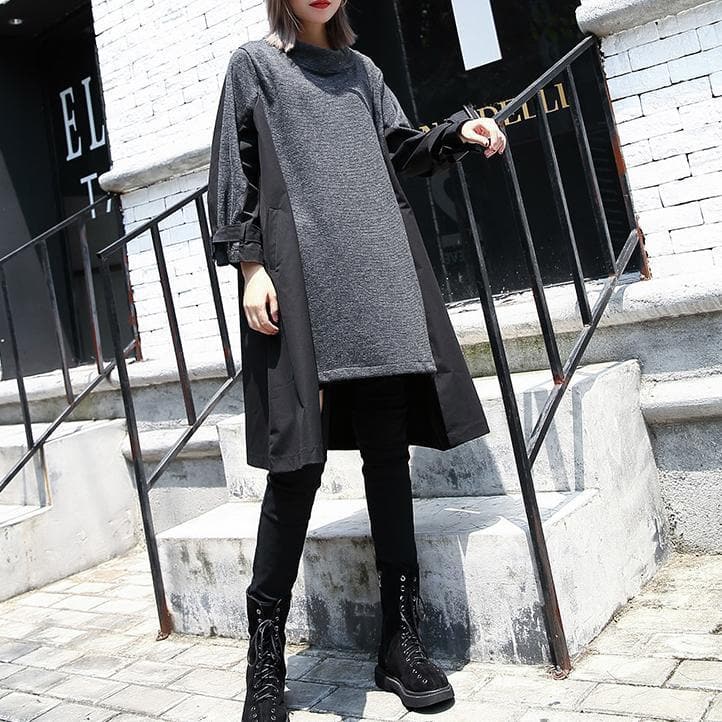 New gray 2018 fall dress Loose fitting traveling clothing asymmetric Elegant O neck patchwork dresses AT-FDM1809911