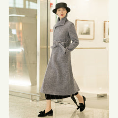 New light purple woolen outwear trendy plus size tei waist long coats pockets coats TCT181116