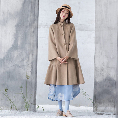 New nude woolen outwear oversized mid-length coats patchwork coats stand collar TCT181116