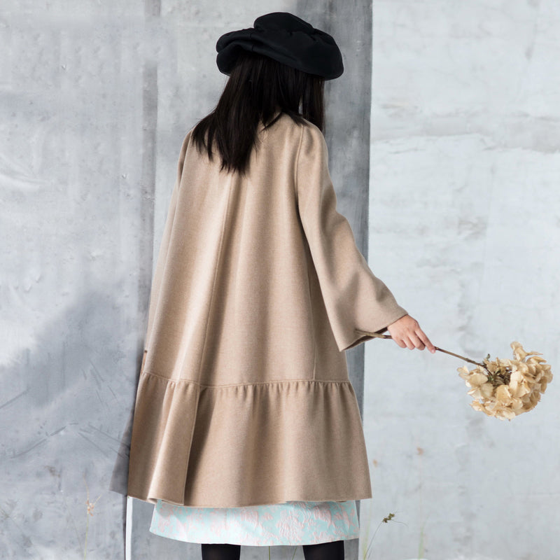 New nude woolen outwear oversized mid-length coats patchwork coats stand collar TCT181116