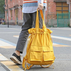 New outfit Design Double Front Pockets Simple Drawstring yellow Backpacks BGS200801