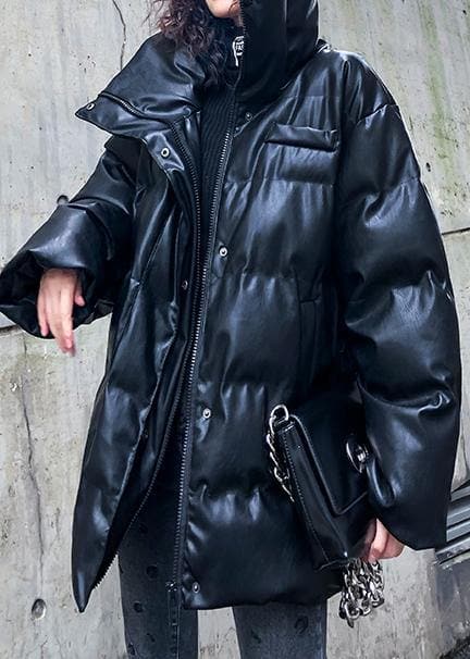 New oversized warm winter coat black high neck Button women parka AT-DJK191113