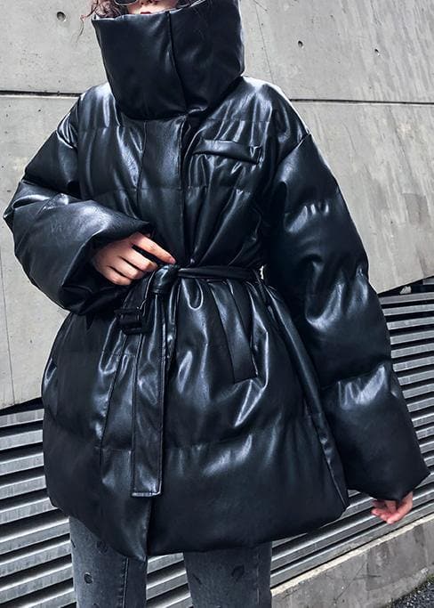 New oversized warm winter coat black high neck Button women parka AT-DJK191113