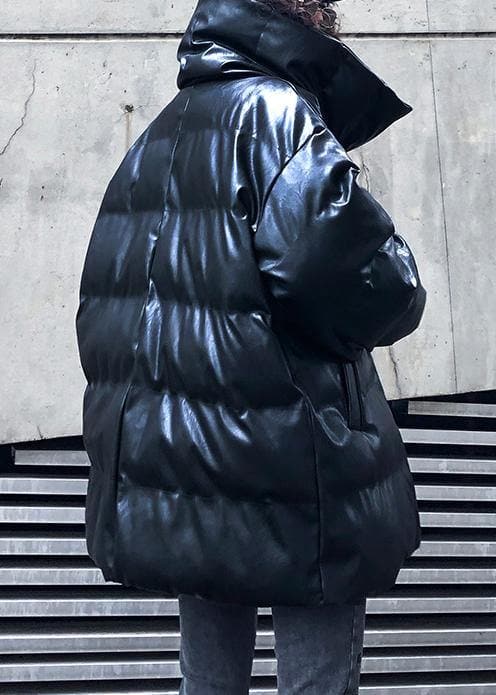 New oversized warm winter coat black high neck Button women parka AT-DJK191113