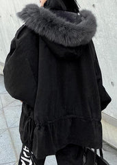 New plus size warm winter coat black hooded faux fur collar casual outfit AT-DJK201217