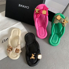 Bow Thick-Sole Flip Flops dylioshop