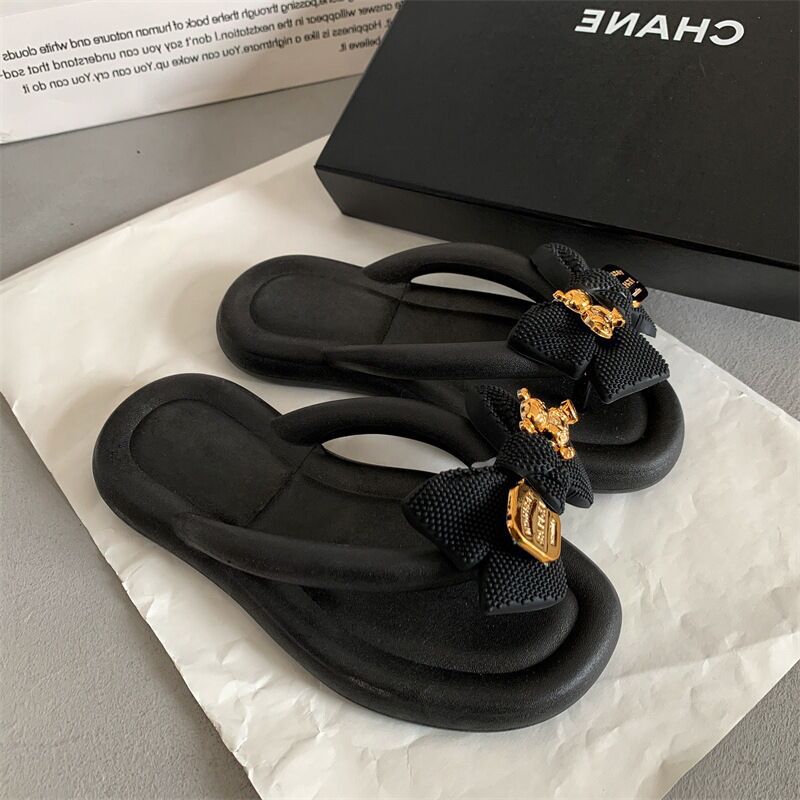 Bow Thick-Sole Flip Flops dylioshop