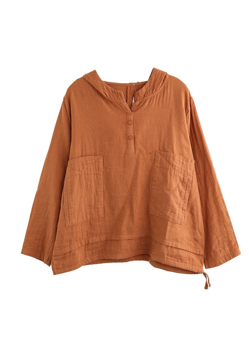 Orange Cotton Shirts top drawstring Hooded Long Sleeve GK-LTP220228