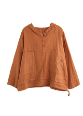 Orange Cotton Shirts top drawstring Hooded Long Sleeve GK-LTP220228