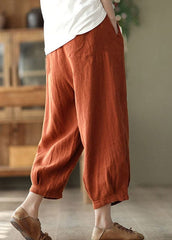 Orange Pockets Tie Waist Linen Harem Pants Summer GK-LPTS220422