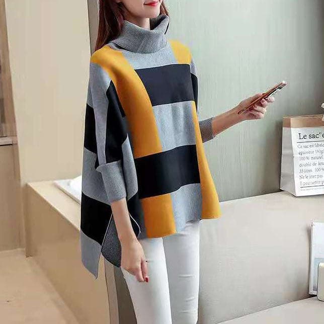 Women Striped Knit Blouse O Neck Batwing Sleeve Loose-fitting Knitted Blouse AT-NTP191231