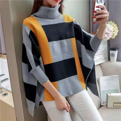 Women Striped Knit Blouse O Neck Batwing Sleeve Loose-fitting Knitted Blouse AT-NTP191231