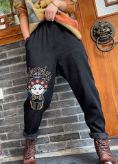 Organic Black Embroideried thick denim Pants Winter NZ-LPTS220105