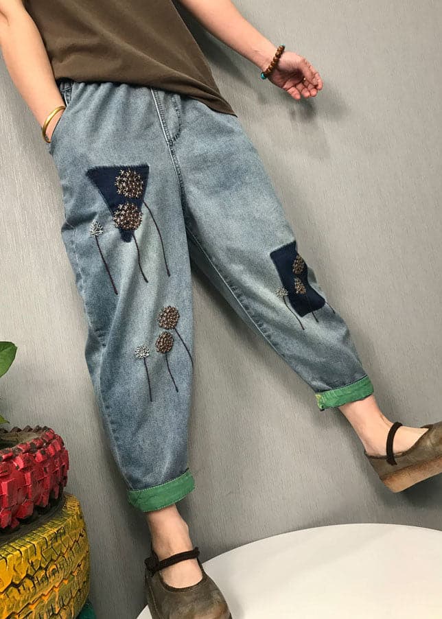 Organic Blue Embroideried harem denim Pants Spring NZ-LPTS220105