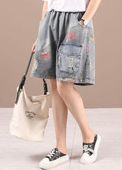 Organic Grey Patchwork Print Denim hot Pants 210722