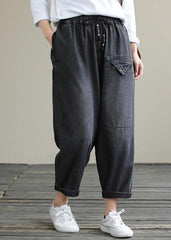 Organic Spring Casual Pants Denim Black Fabrics Cinched Pants LPTS210201