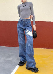 Organic Spring Wide Leg Pants Stylish Denim Blue Photography Hole High Waist Pants AT-LPTS210127