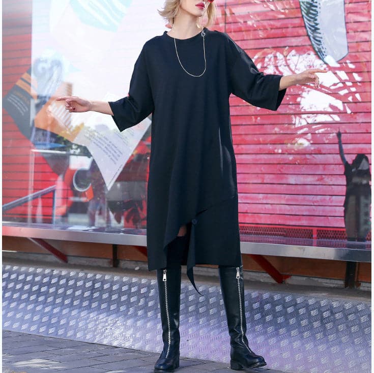 Organic Three Quarter sleeve Cotton tunic top fine Catwalk black tunic Dresses AT-FDM190115