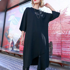 Organic Three Quarter sleeve Cotton tunic top fine Catwalk black tunic Dresses AT-FDM190115