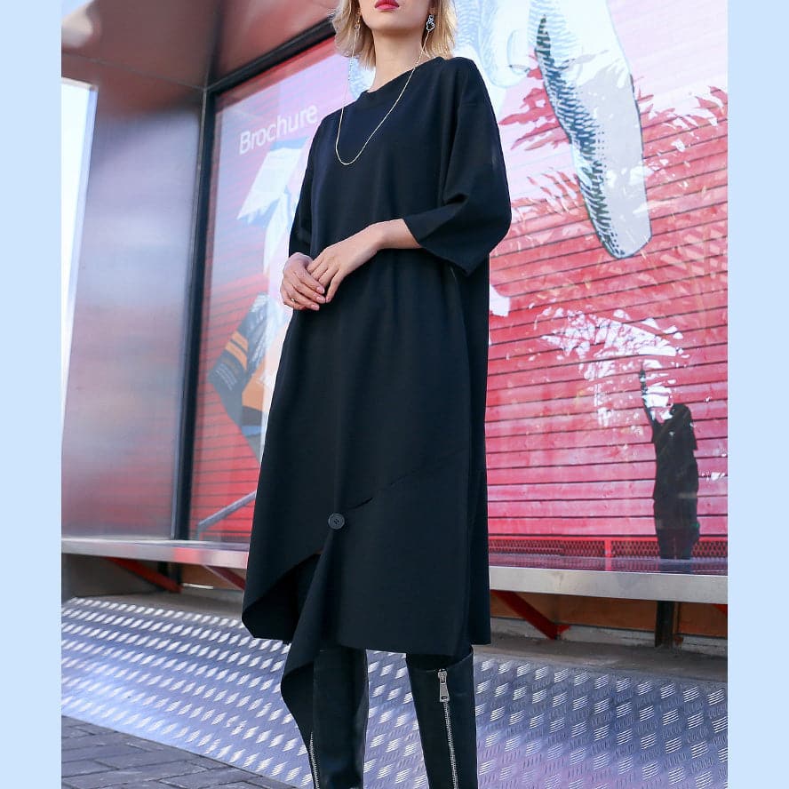 Organic Three Quarter sleeve Cotton tunic top fine Catwalk black tunic Dresses AT-FDM190115