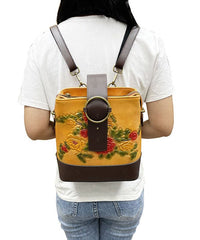 Organic Yellow Floral Paitings Calf Leather Messenger Bag BGS211230