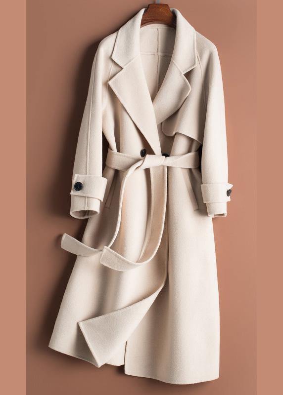 Organic beige Plus Size crane Woolen Coats Work Notched tie waist women Woolen Coats TCT200915